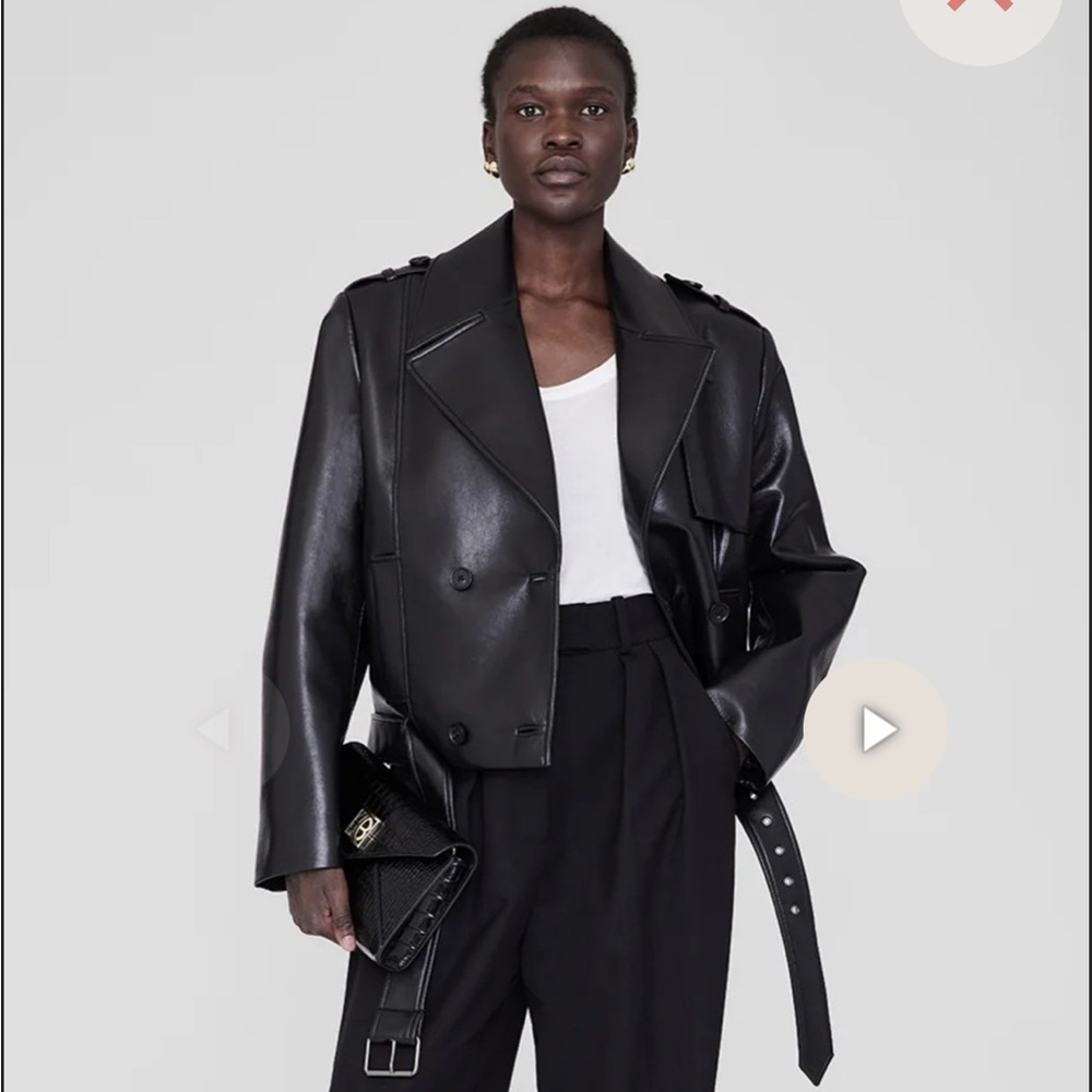 Annie Bing Black Leather Double-Breasted Jacket - Women's Faux Leather